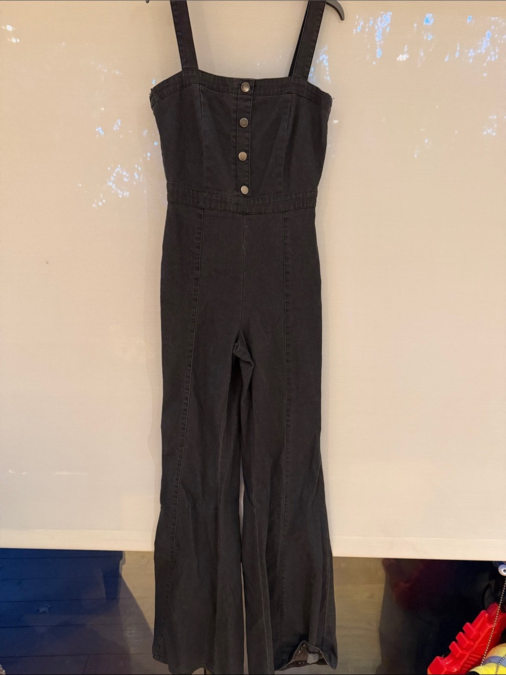 Black Wide-Leg Denim Jumpsuit